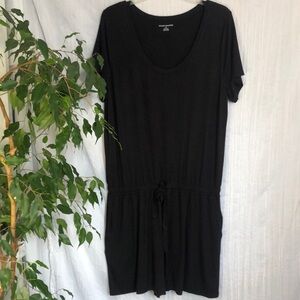AMAZON size L black cotton romper with drop elastic waist short sleeves shorts
